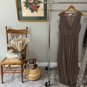 Alythea Formal Dress, Taupe w gold studs